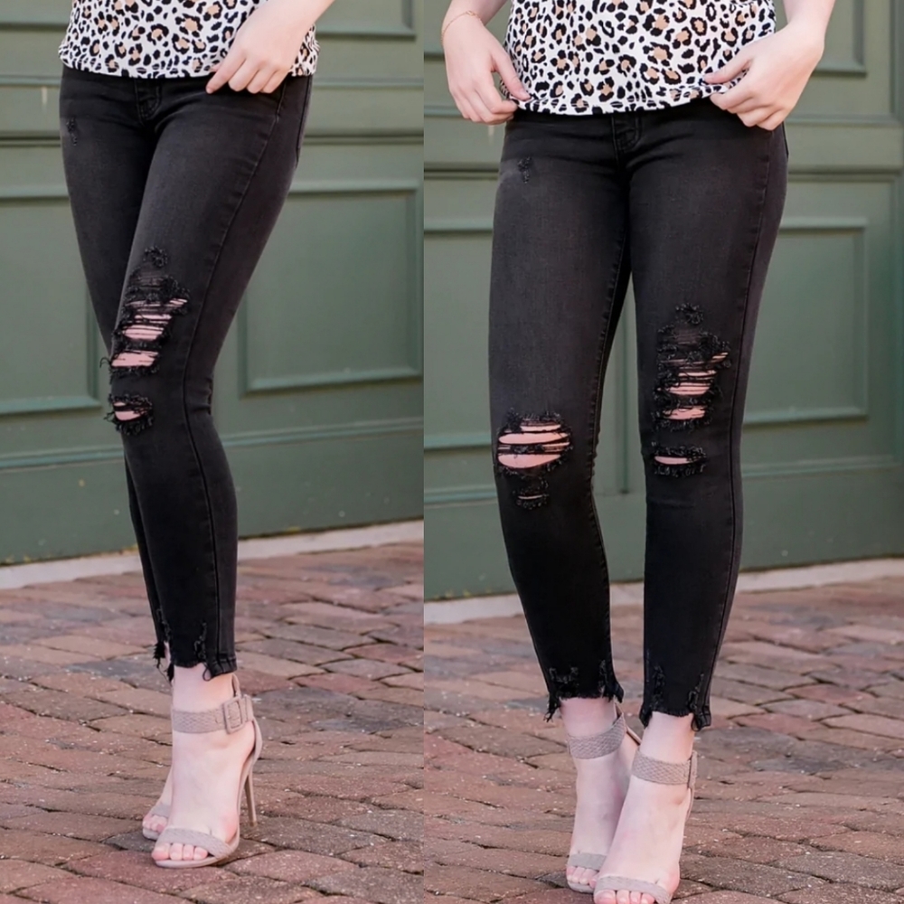 Just USA high rise distressed skinny jeans (washed black)
